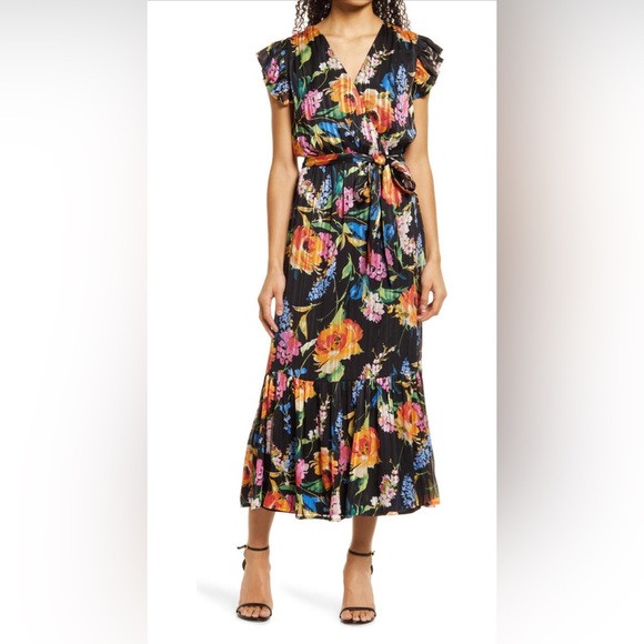 Sam Edelman Floral Faux Wrap Midi Dress - Picture 1 of 4